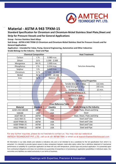 ASTM A 943 TPXM-15