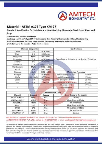 ASTM A176 Type XM-27