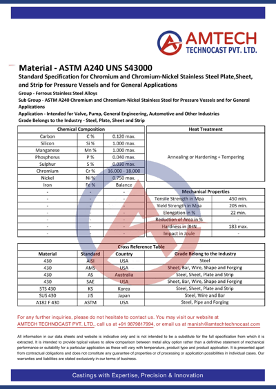 ASTM A240 UNS S43000