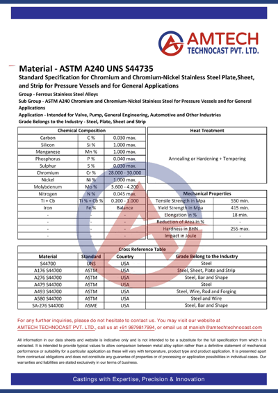 ASTM A240 UNS S44735
