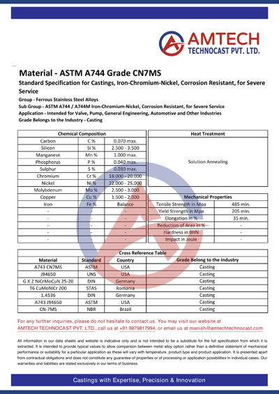 ASTM A744 Grade CN7MS