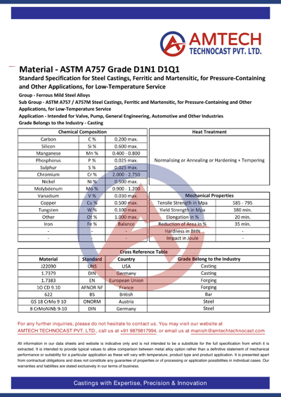 ASTM A757 Grade D1N1 D1Q1