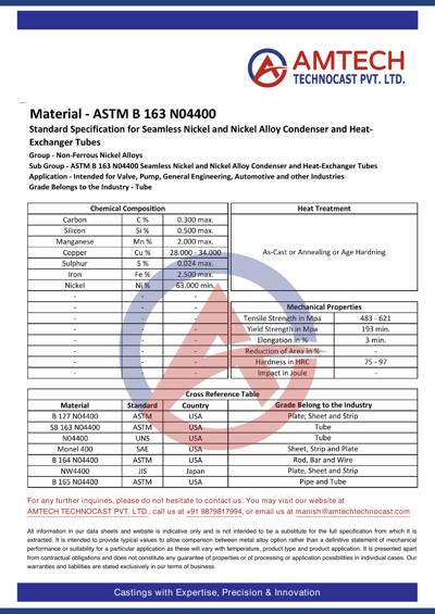 ASTM B 163 N04400
