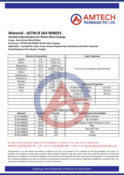 ASTM B 564 N08031